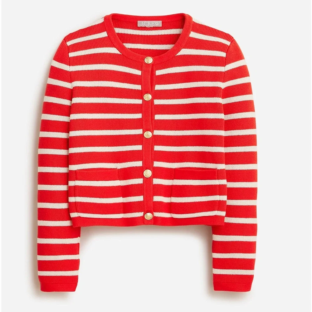 NWT J.Crew Emilie Patch-Pocket Sweater Lady Jacket In Red Moroccan Sand